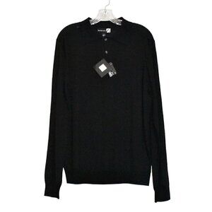 Saks Fifth Avenue Australian Extra Fine Wool Long Sleeve  Black Sweater Size L